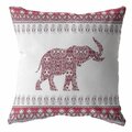 Homeroots 18 in. Red & White Ornate Elephant Indoor & Outdoor Zippered Throw Pillow 412786